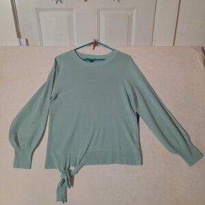 Celadon Simply Vera Wang Balloon Sleeve Waffle Knit Tie Hem Mint Green Sweater